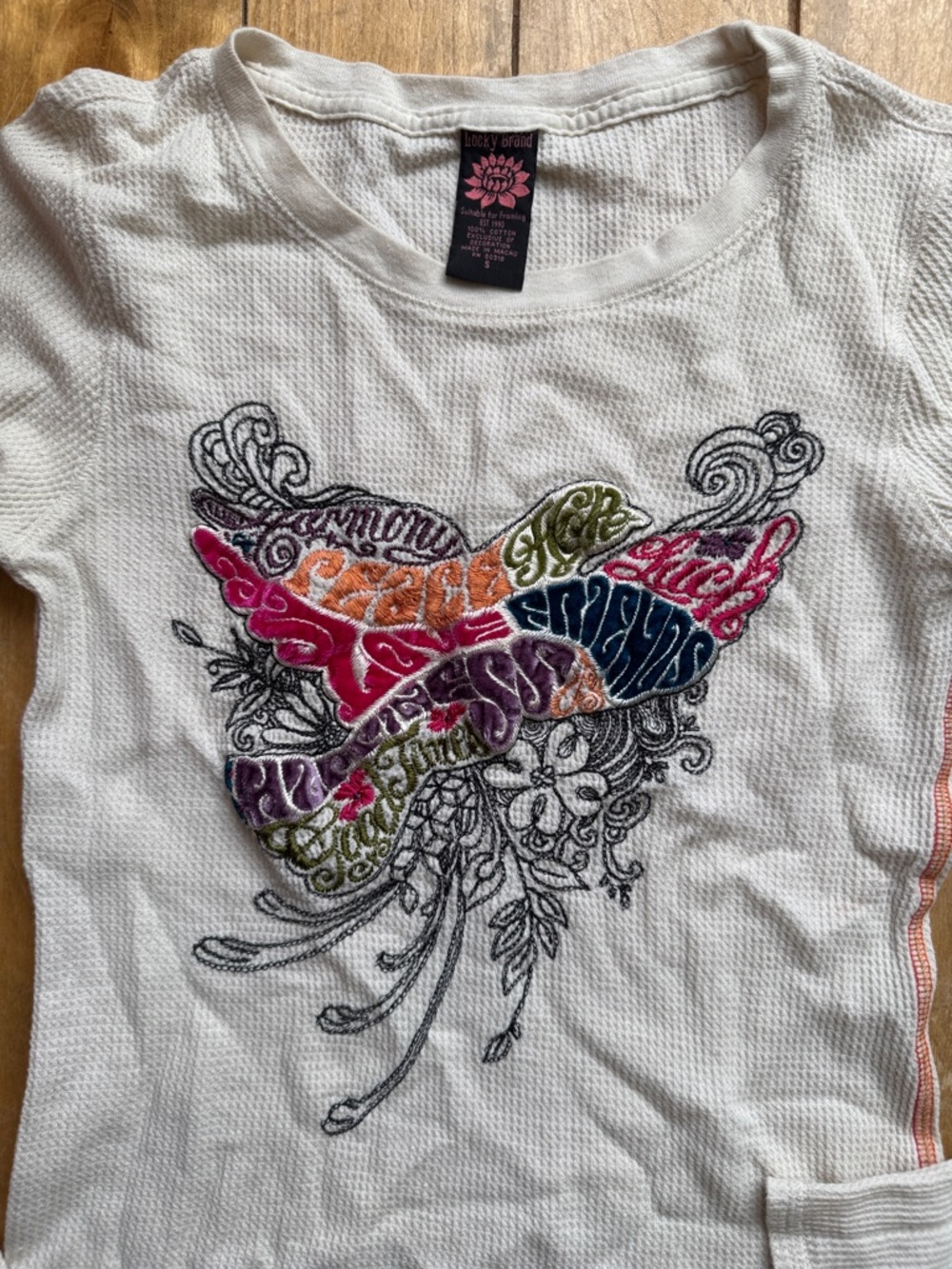 Lucky Brand White Thermal Top with Pink Logo Tag